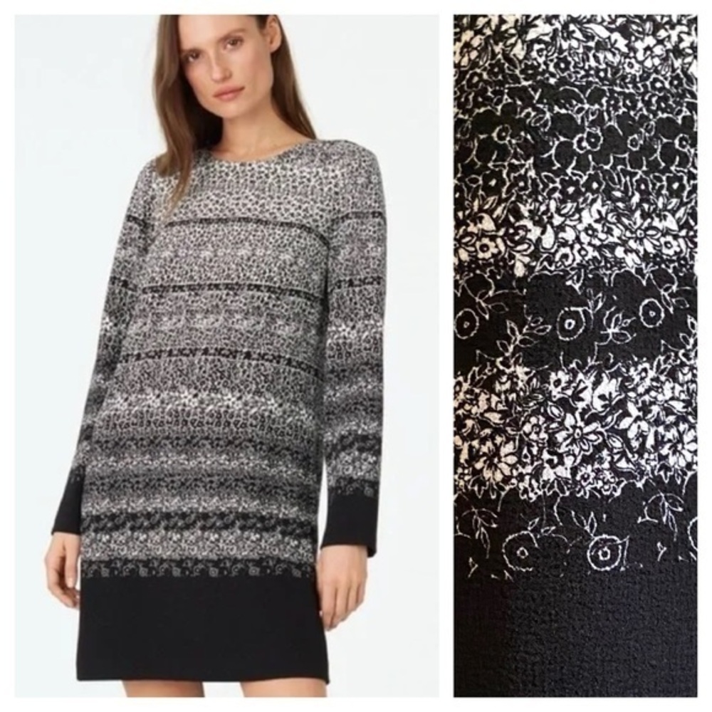 Club Monaco Black White Floral Long Sleeve Vipra Dress 10